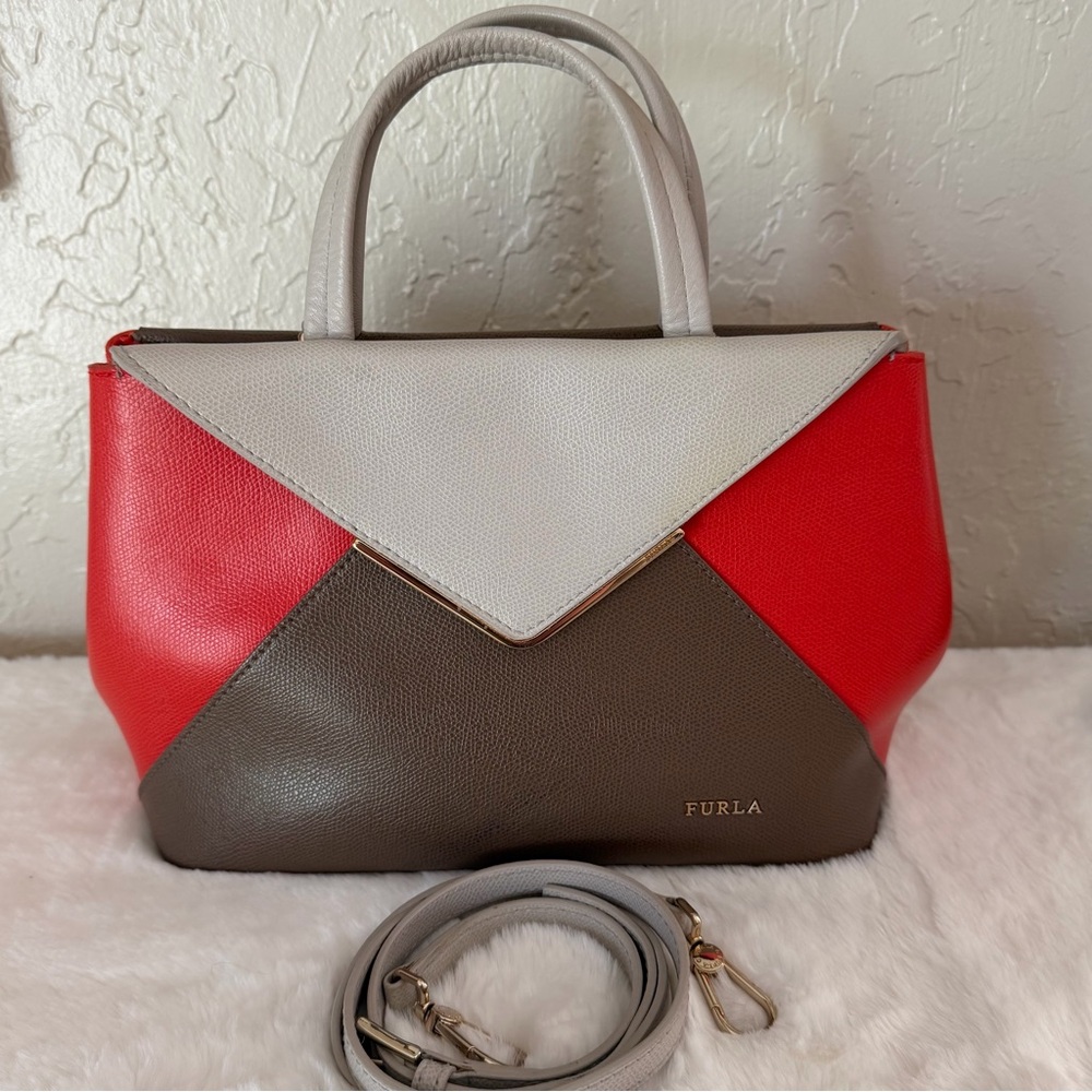 Furla Colorblock Kelis Tote Leather Handbag Shoulder Bag